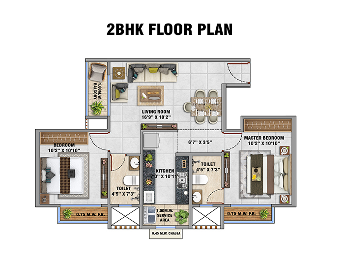 1 BHK Spacious Floor Plan - Blurred