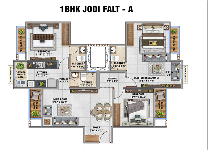 2 BHK Premium Floor Plan - Blurred